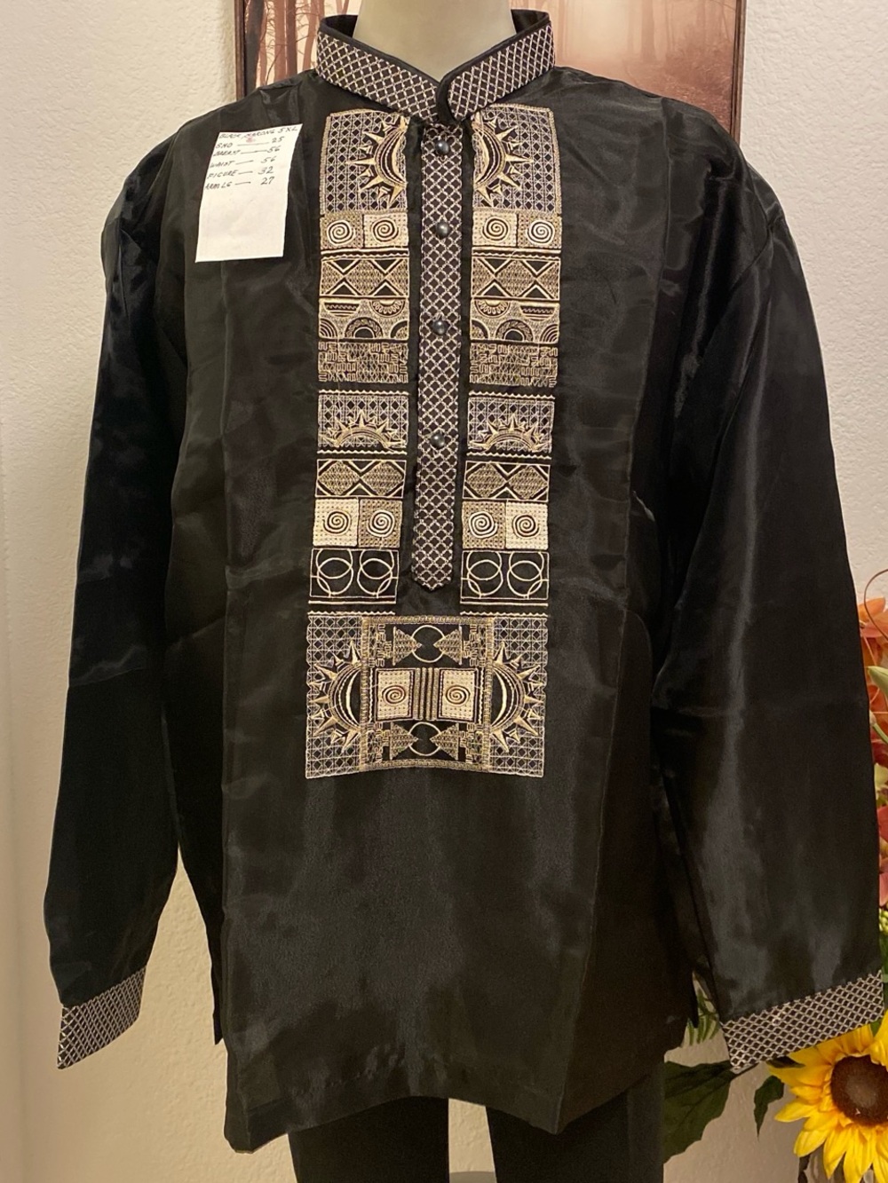 Barong Tagalog 5XL Black Embroidered Men's Tunic Jacket